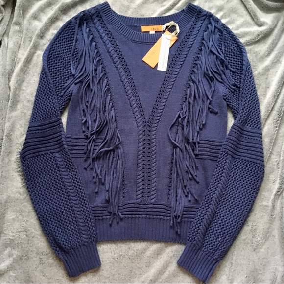 One A Sweaters - Lowest! NWT Blue Fringe Open Stitch Knit Sweater